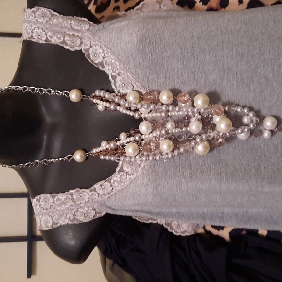 unknown Jewelry - Vintage Long Multi Layer Necklace of Pearl like Beads Crystal like Beads. 👀